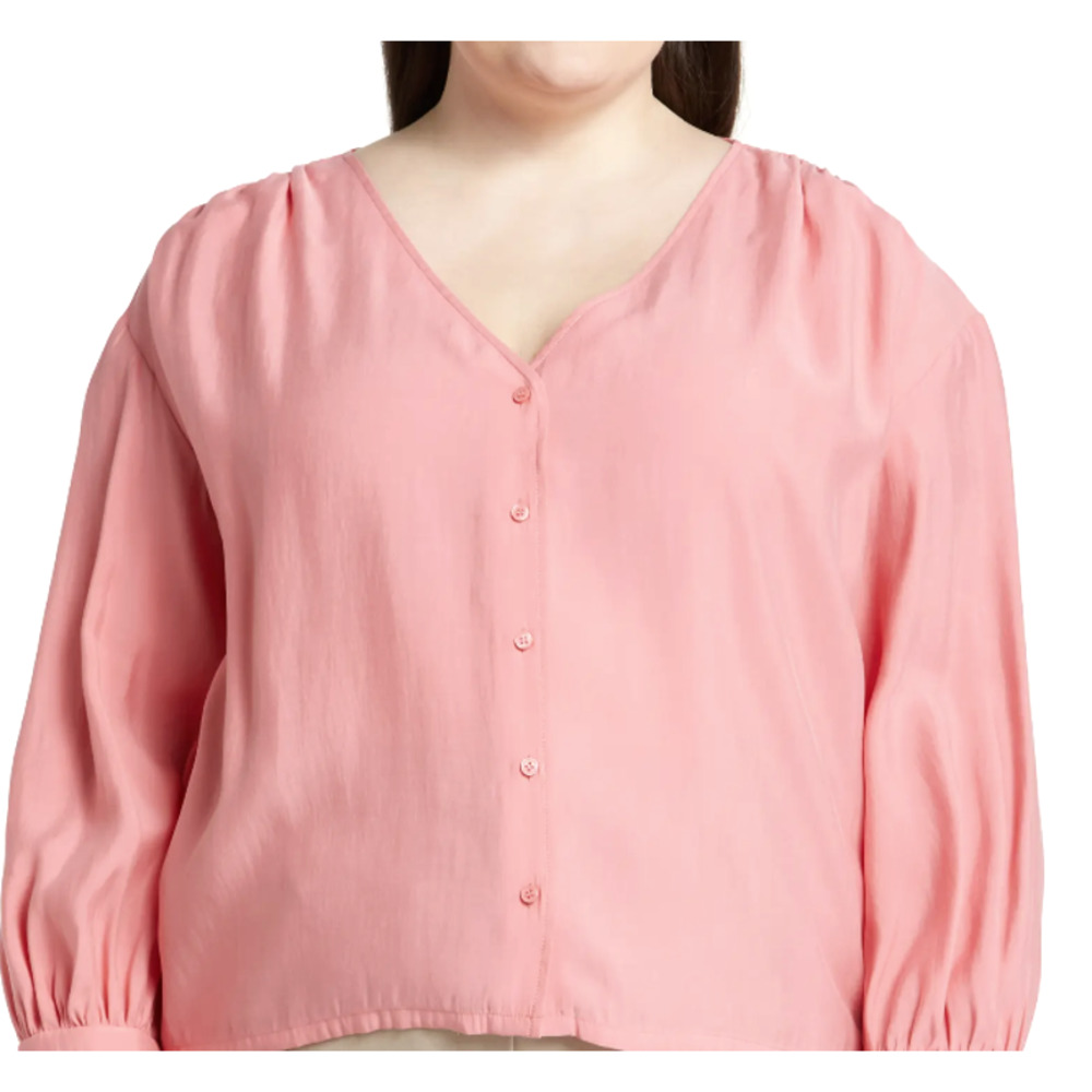 Nordstrom V-Neck Long Sleeve Button-Up Modal Blouse | Pale Pink, Sz L New - Picture 2 of 9